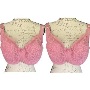 Yalisi Plus Size 2 Pink Lace Underwire Bras Size 40E NEW